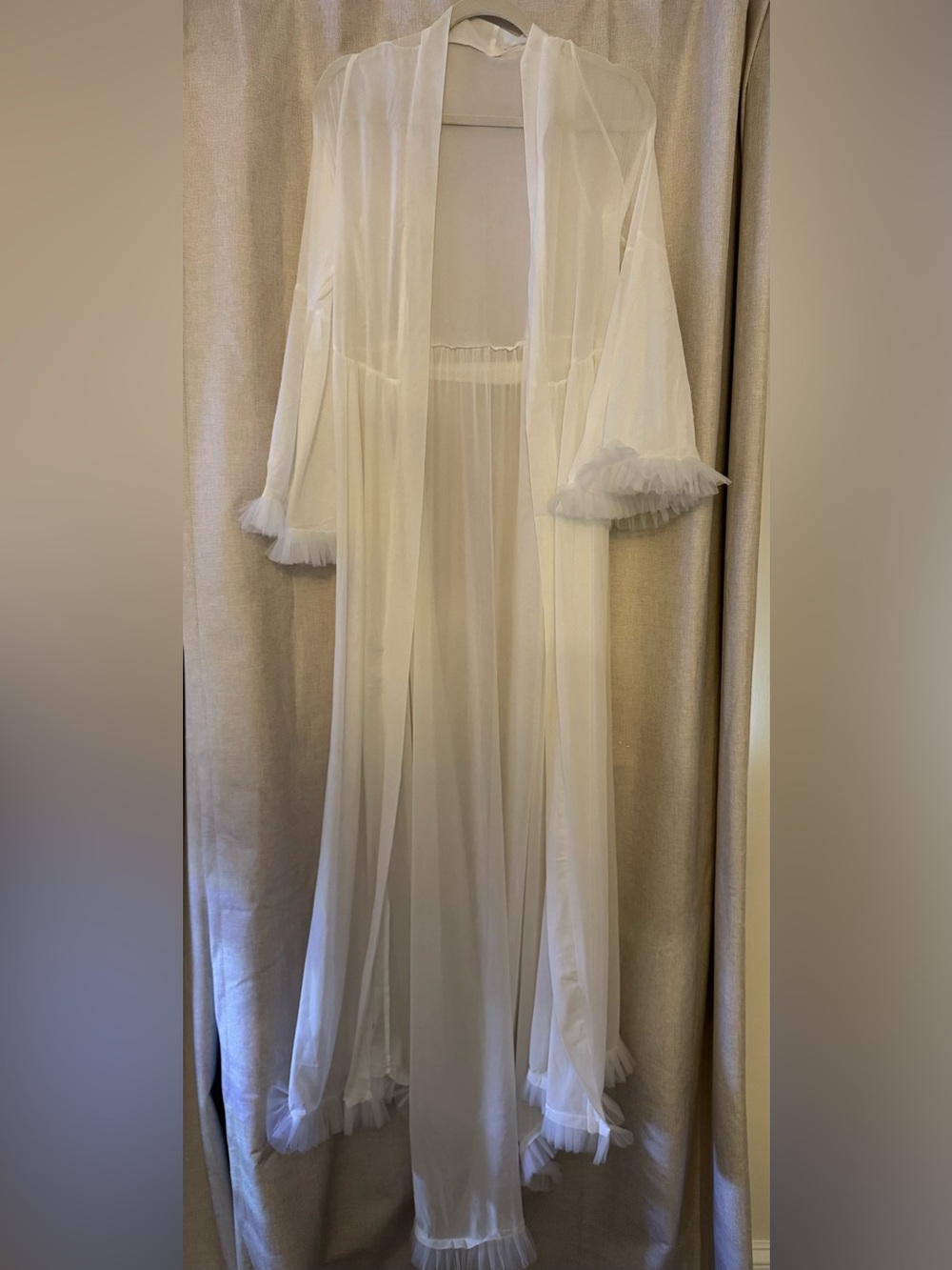 White Sheer Robe with Ruffle Trim - Picture 4 of 11